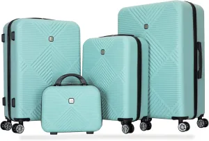 Merax 4 Piece Luggage Set Hard Shell Carry On Luggage with Spinner Wheels 14" Hand Cosmetic Travel Case ABS lightweight Family Luggage Set for Business Travel (Light Blue, 14/20/24/28)