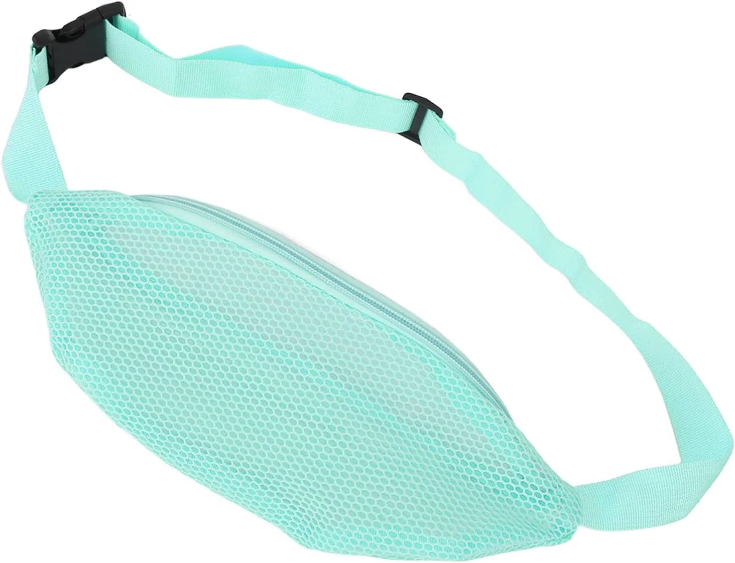 Mesh Fanny Pack, mesh beach bag, seashell bag, Lightweight Nylon with Adjustable Waist Belt Beach Fanny Pack for Sports and Leisure, Hiking, Travel(Light Blue)
