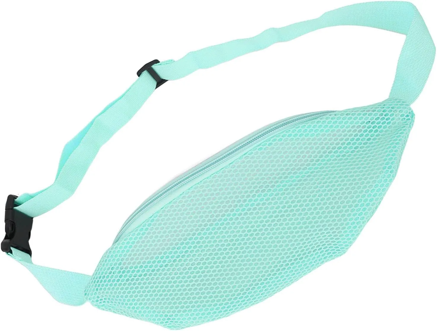 Mesh Fanny Pack, mesh beach bag, seashell bag, Lightweight Nylon with Adjustable Waist Belt Beach Fanny Pack for Sports and Leisure, Hiking, Travel(Light Blue)