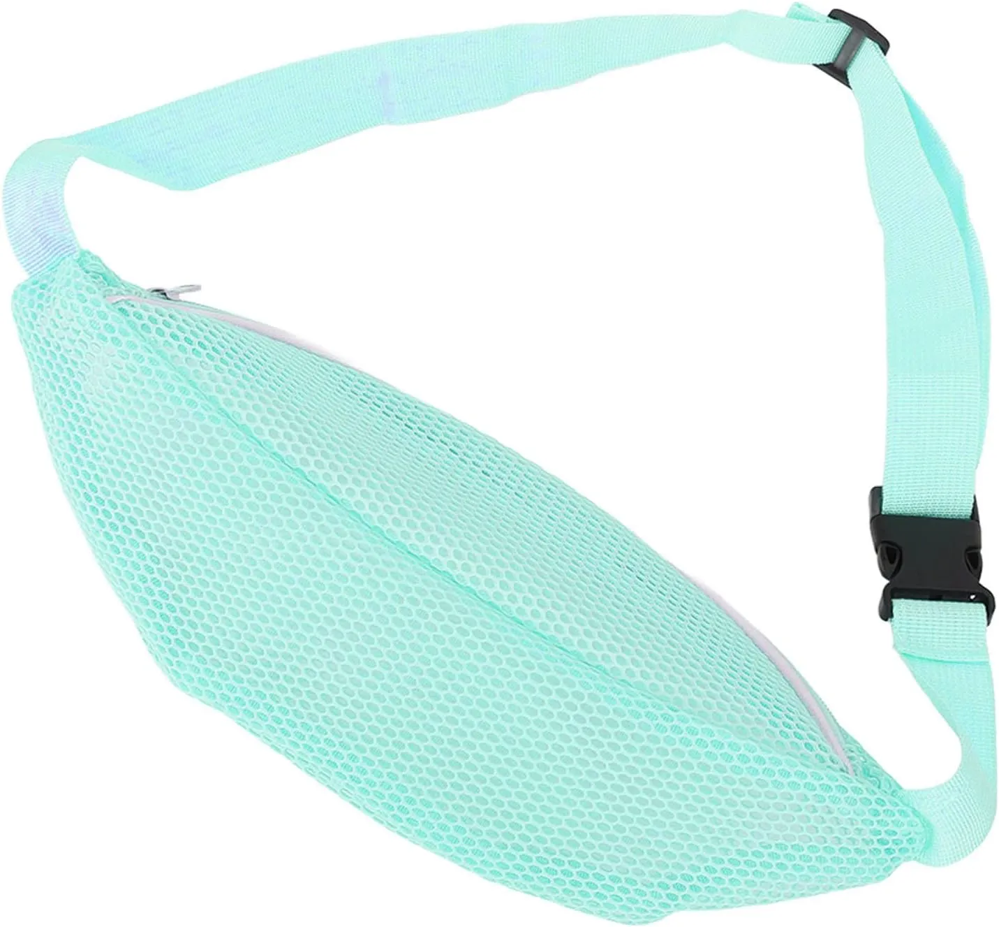 Mesh Fanny Pack, mesh beach bag, seashell bag, Lightweight Nylon with Adjustable Waist Belt Beach Fanny Pack for Sports and Leisure, Hiking, Travel(Light Blue)