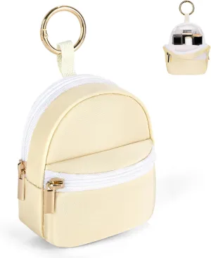 Mini Backpack Keychain, Cute Cosmetic Bag for Purse, Small Coin Pouch Lipstick Bag for Girls Women Daily Use (Beige)