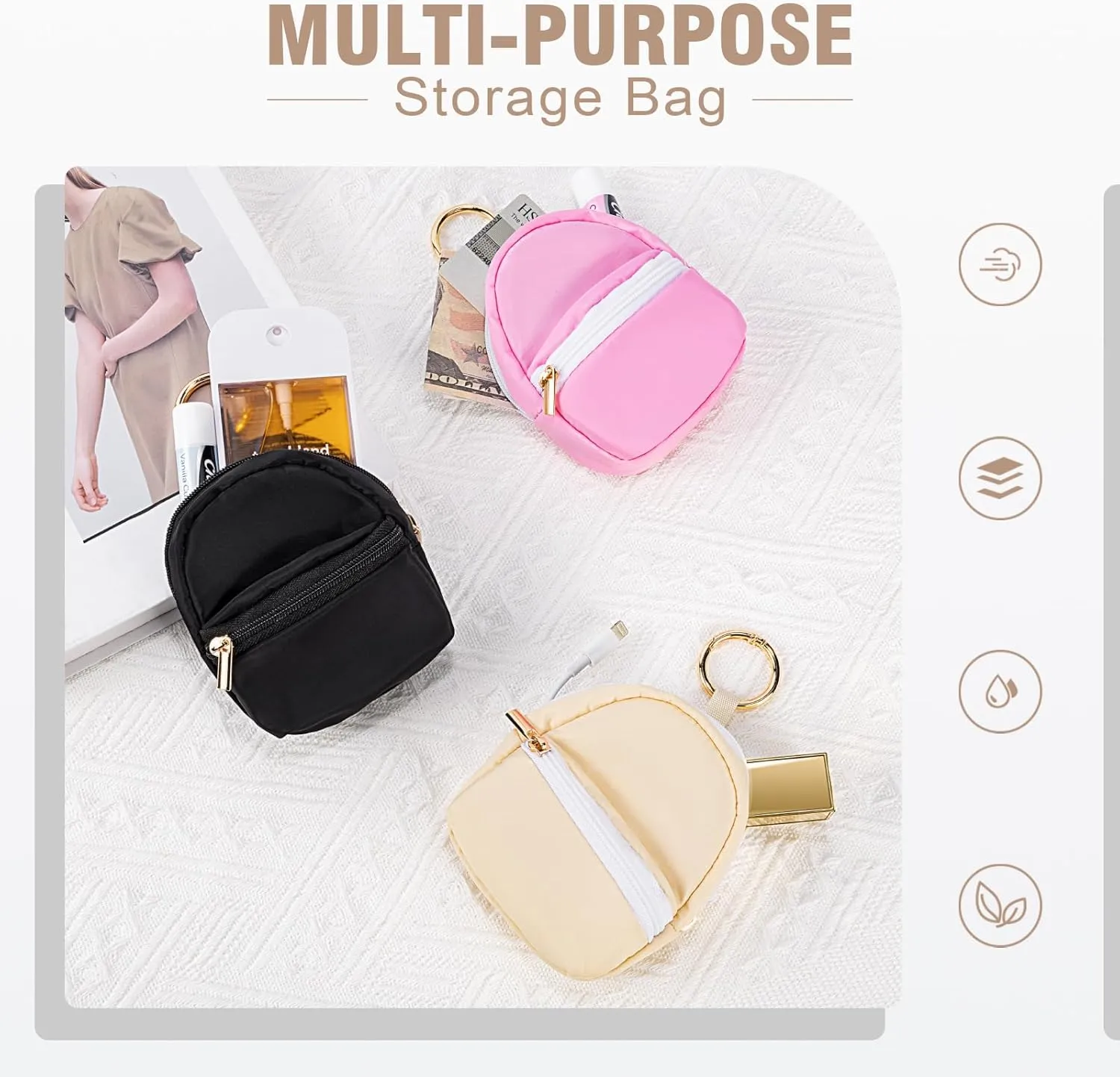 Mini Backpack Keychain, Cute Cosmetic Bag for Purse, Small Coin Pouch Lipstick Bag for Girls Women Daily Use (Pink)