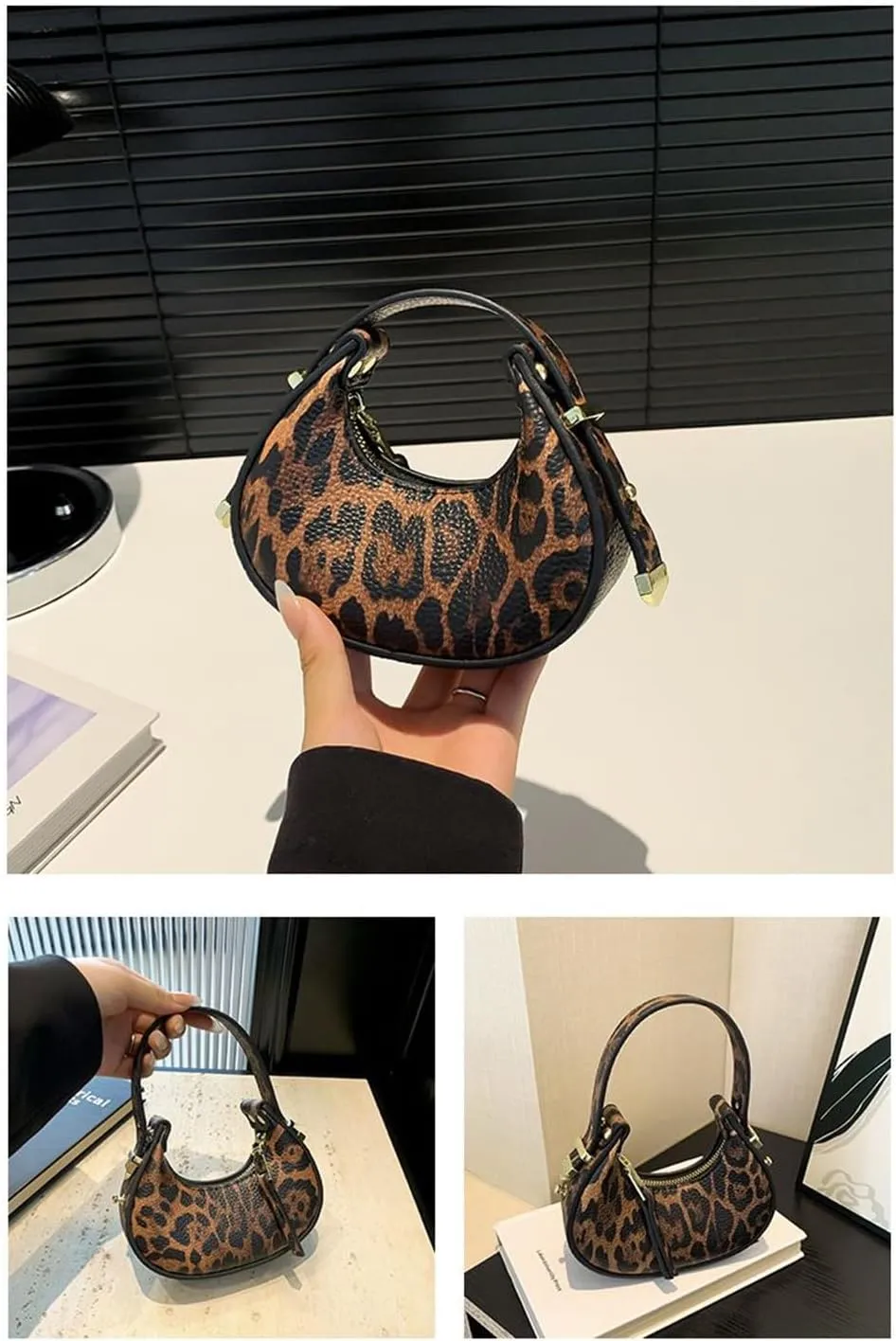 Mini Leopard Print Crescent Clutch Purse for Women Small Cheetah Print Tote Bag Hobo Handbag and Purse Daily Use