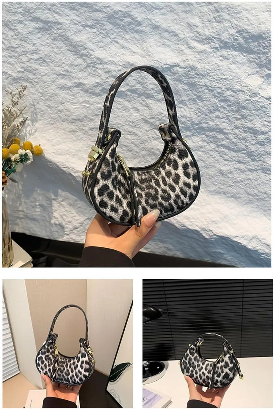 Mini Leopard Print Crescent Clutch Purse for Women Small Cheetah Print Tote Bag Hobo Handbag and Purse Daily Use