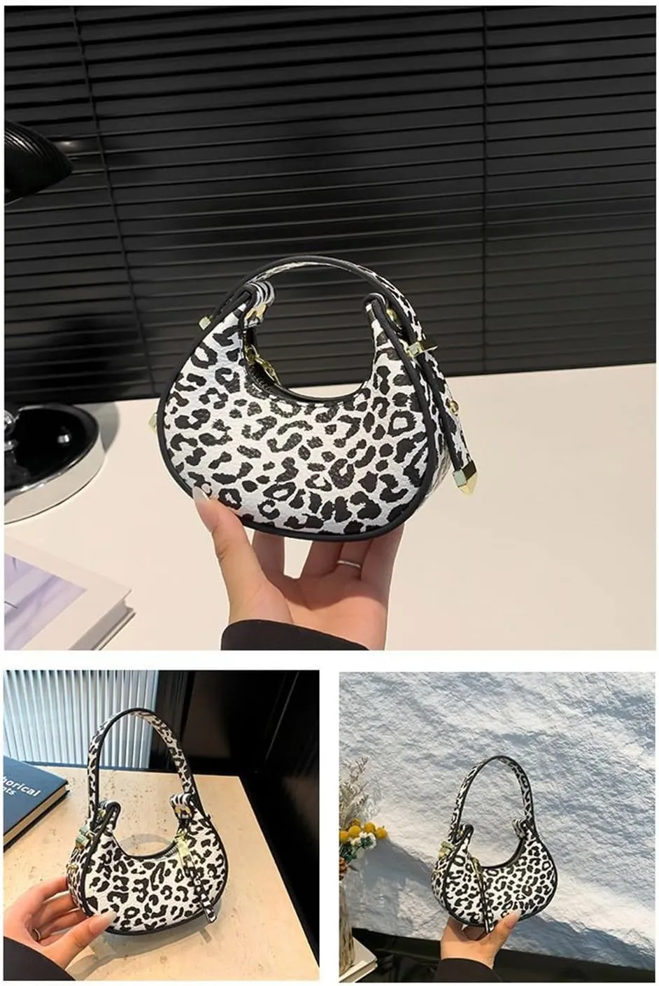 Mini Leopard Print Crescent Clutch Purse for Women Small Cheetah Print Tote Bag Hobo Handbag and Purse Daily Use