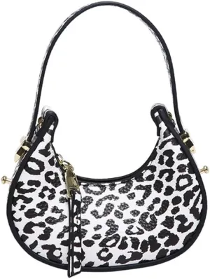Mini Leopard Print Crescent Clutch Purse for Women Small Cheetah Print Tote Bag Hobo Handbag and Purse Daily Use