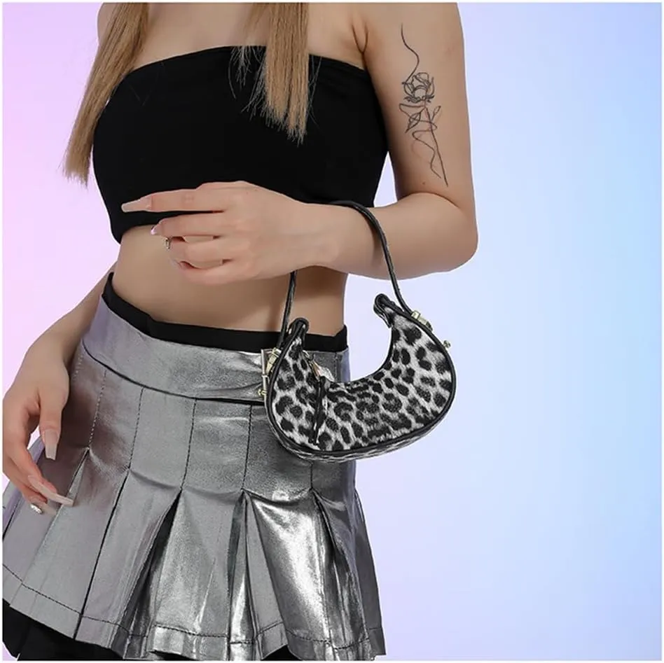 Mini Leopard Print Crescent Clutch Purse for Women Small Cheetah Print Tote Bag Hobo Handbag and Purse Daily Use