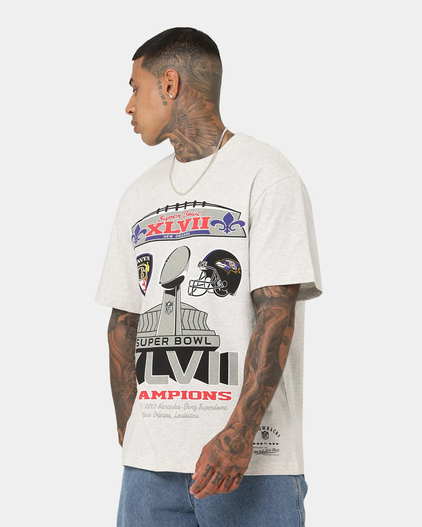 Mitchell & Ness New Orleans Ravens Superbowl Champions T-Shirt White Marle