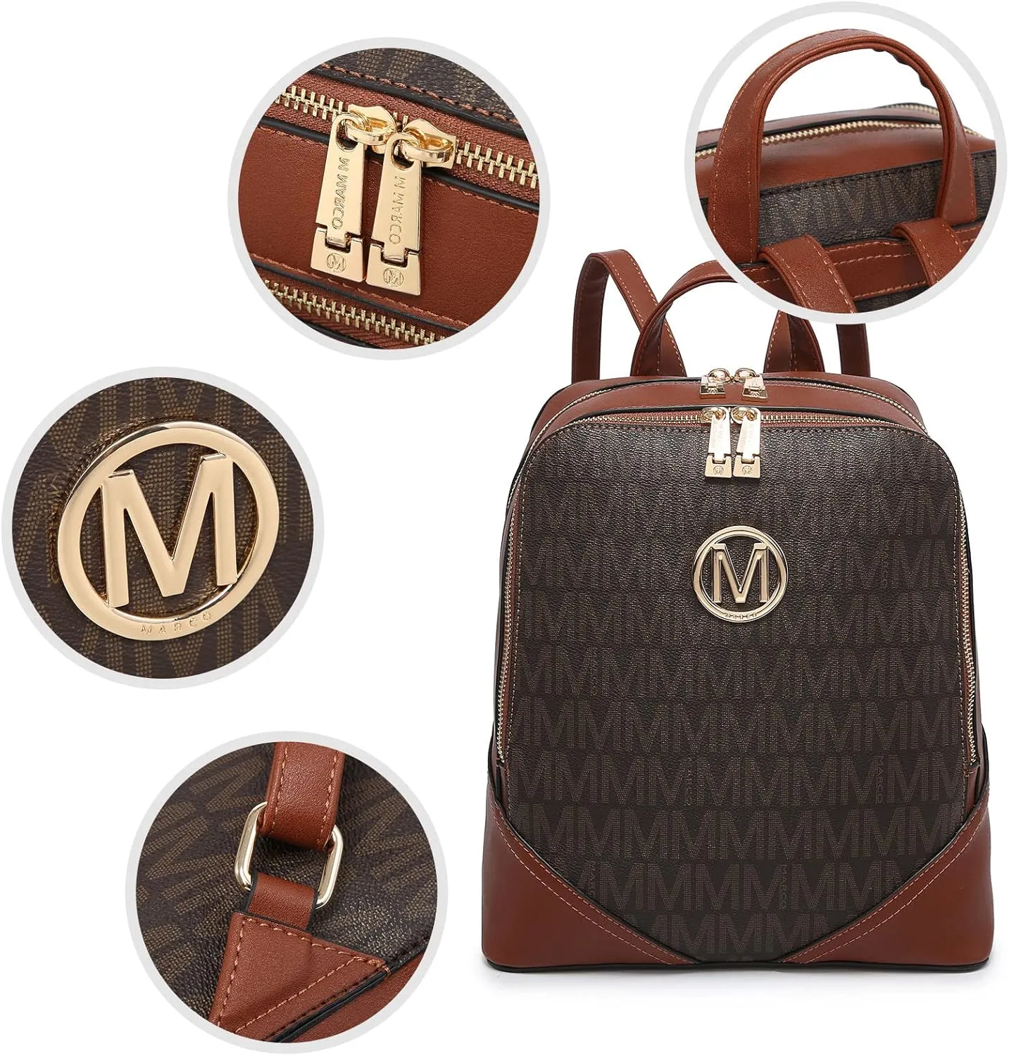 MKP Women's Fashion Medium Backpack Purse Set - 2Pcs PU Leather Shoulder Bag with Double Zipper for Travel and Daily Use