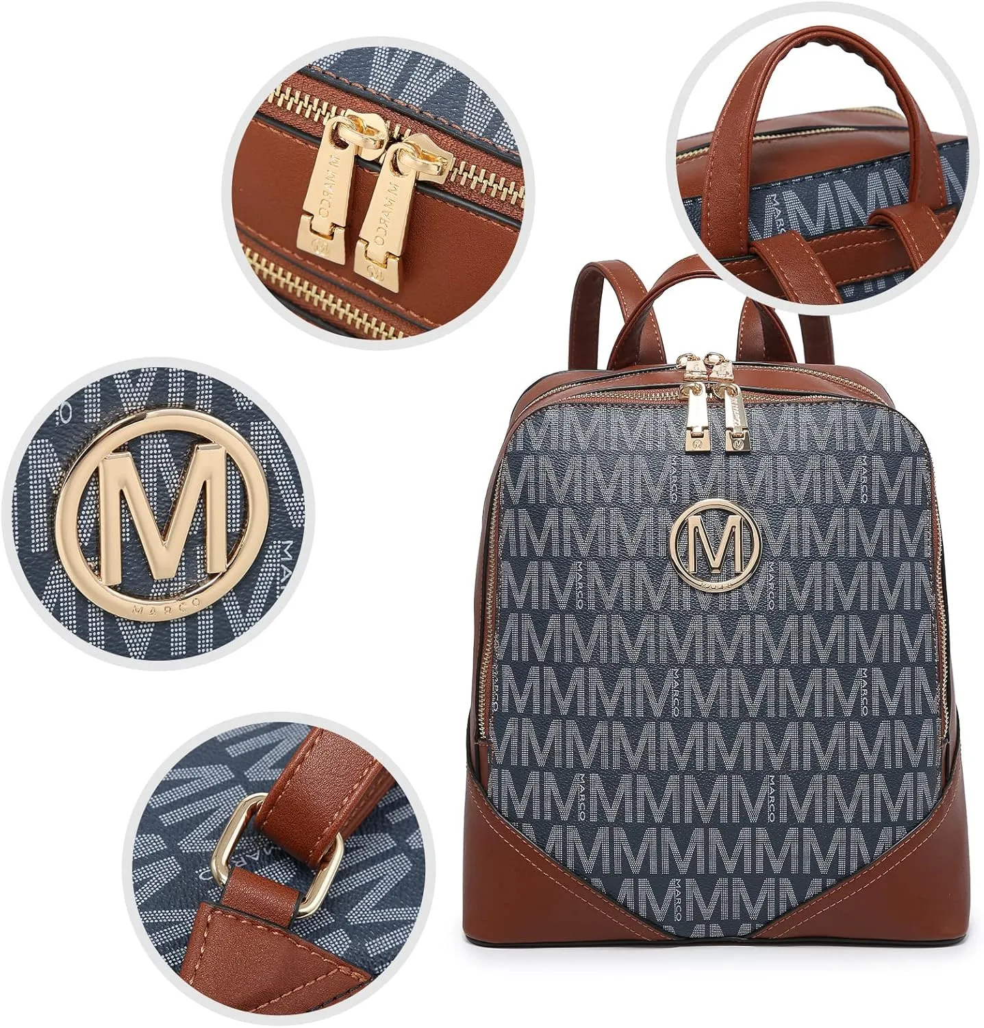 MKP Women's Fashion Medium Backpack Purse Set - 2Pcs PU Leather Shoulder Bag with Double Zipper for Travel and Daily Use