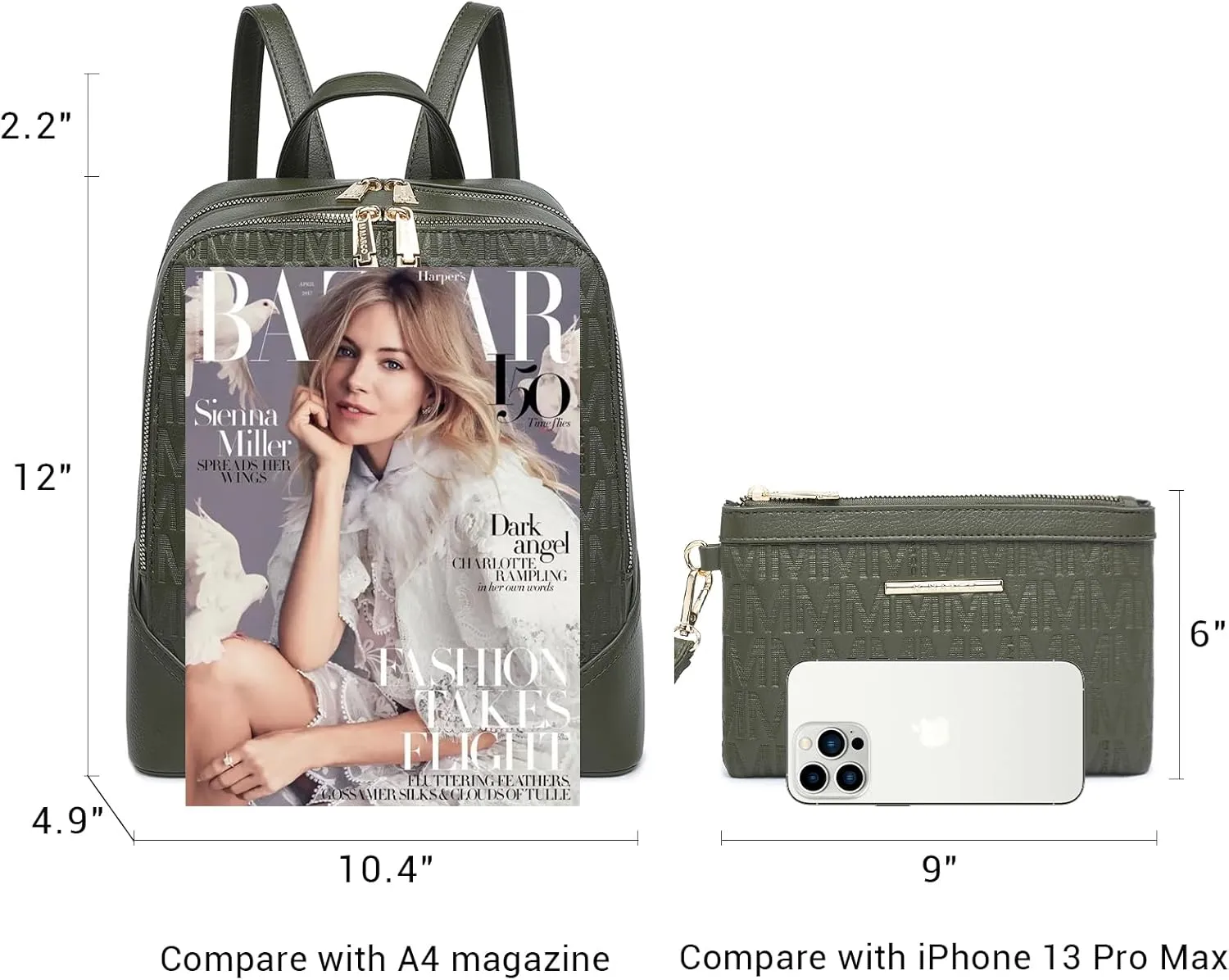 MKP Women's Fashion Medium Backpack Purse Set - 2Pcs PU Leather Shoulder Bag with Double Zipper for Travel and Daily Use