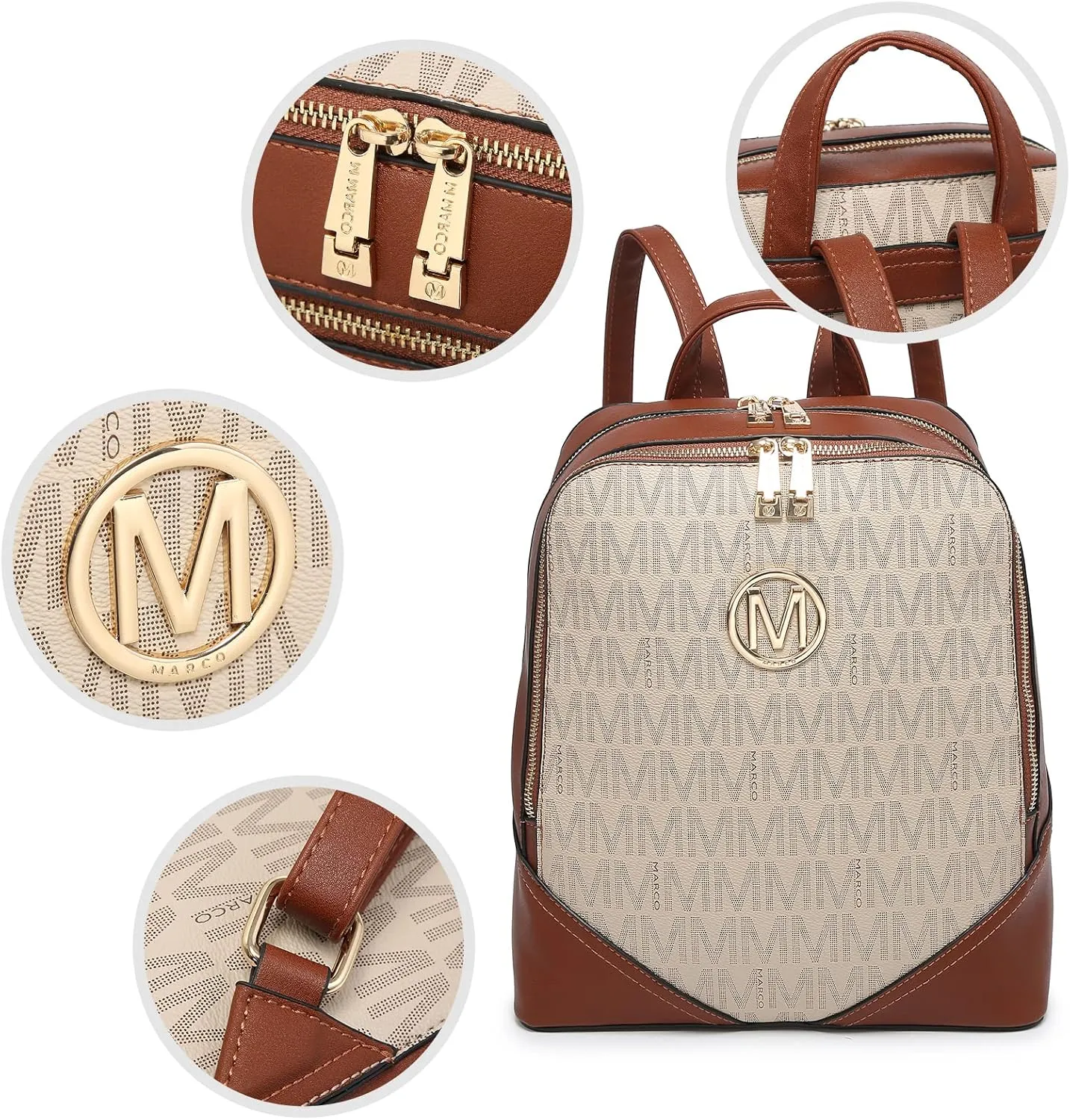 MKP Women's Fashion Medium Backpack Purse Set - 2Pcs PU Leather Shoulder Bag with Double Zipper for Travel and Daily Use
