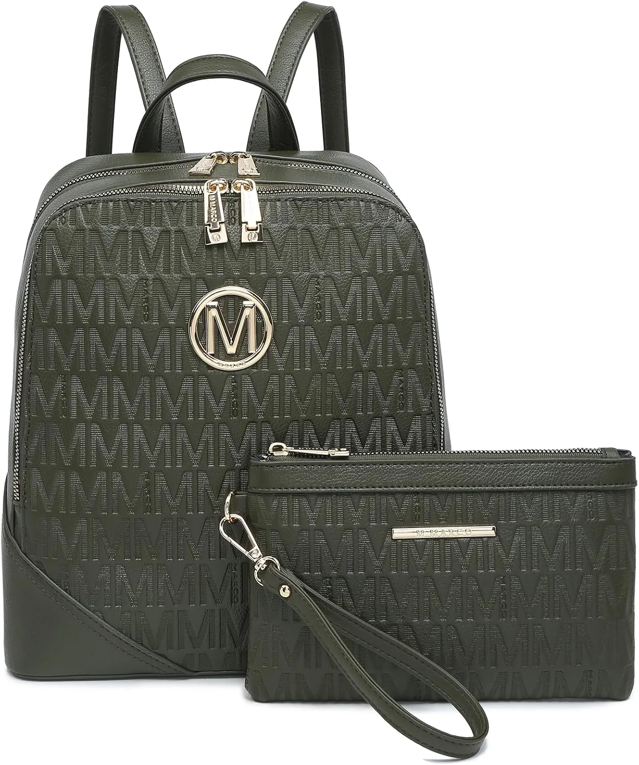 MKP Women's Fashion Medium Backpack Purse Set - 2Pcs PU Leather Shoulder Bag with Double Zipper for Travel and Daily Use