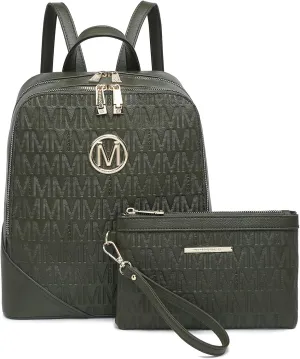 MKP Women's Fashion Medium Backpack Purse Set - 2Pcs PU Leather Shoulder Bag with Double Zipper for Travel and Daily Use