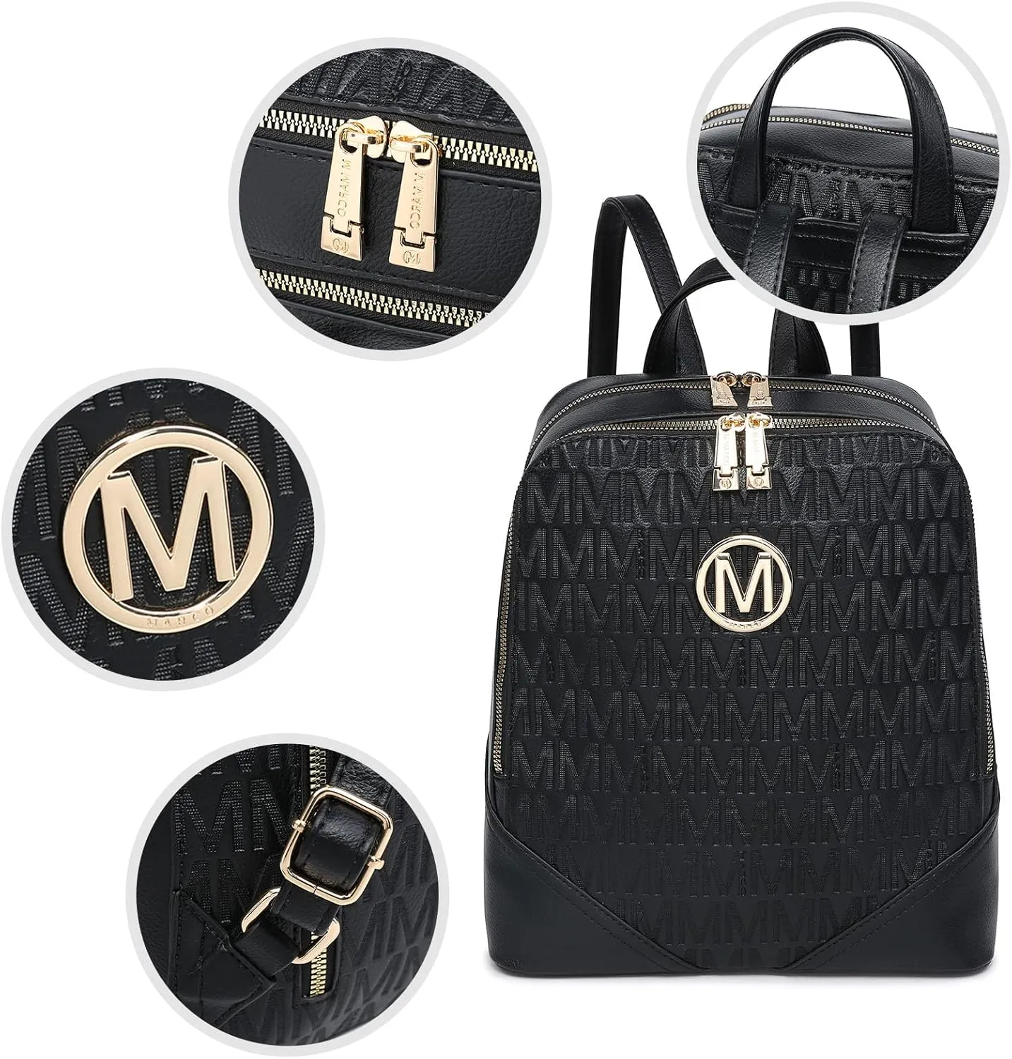 MKP Women's Fashion Medium Backpack Purse Set - 2Pcs PU Leather Shoulder Bag with Double Zipper for Travel and Daily Use