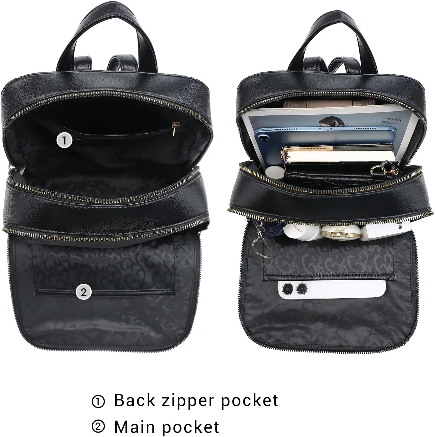 MKP Women's Fashion Medium Backpack Purse Set - 2Pcs PU Leather Shoulder Bag with Double Zipper for Travel and Daily Use
