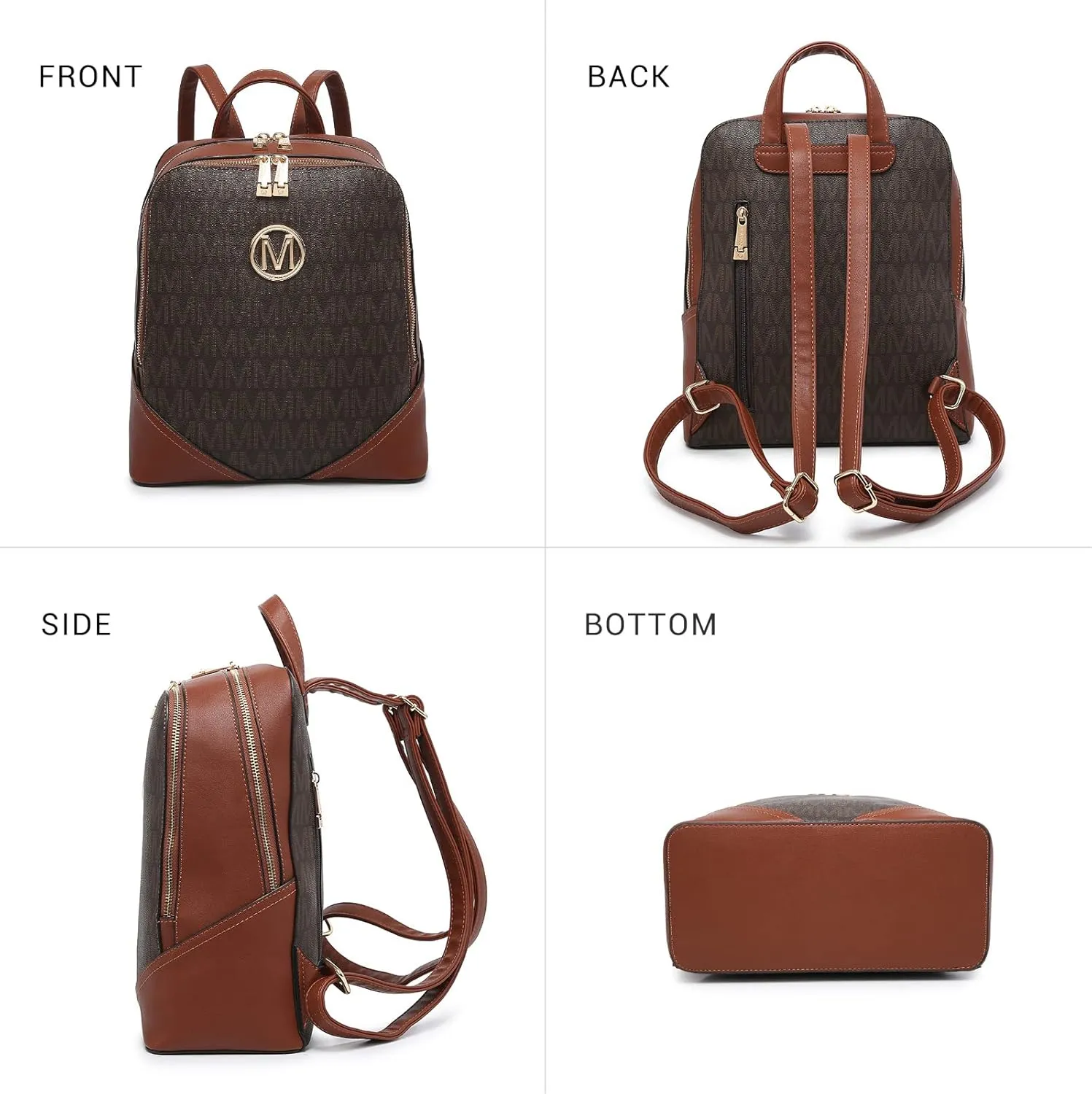 MKP Women's Fashion Medium Backpack Purse Set - 2Pcs PU Leather Shoulder Bag with Double Zipper for Travel and Daily Use