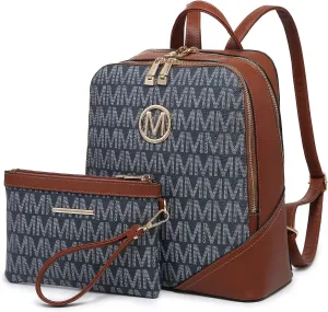 MKP Women's Fashion Medium Backpack Purse Set - 2Pcs PU Leather Shoulder Bag with Double Zipper for Travel and Daily Use