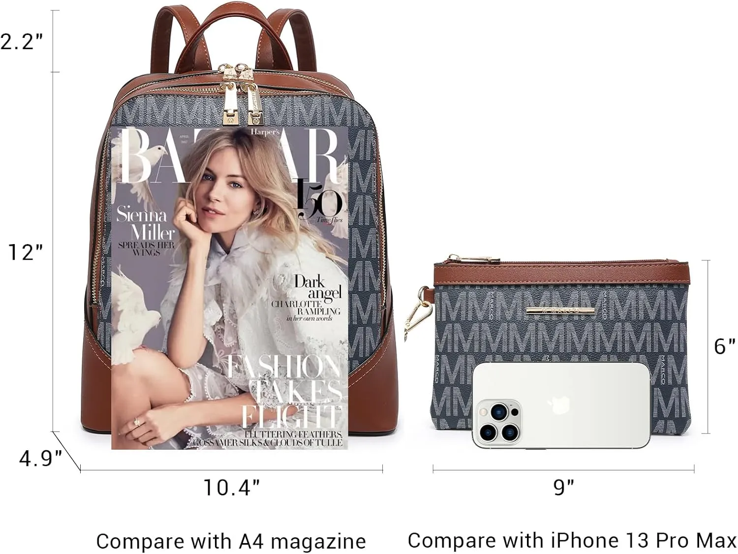 MKP Women's Fashion Medium Backpack Purse Set - 2Pcs PU Leather Shoulder Bag with Double Zipper for Travel and Daily Use
