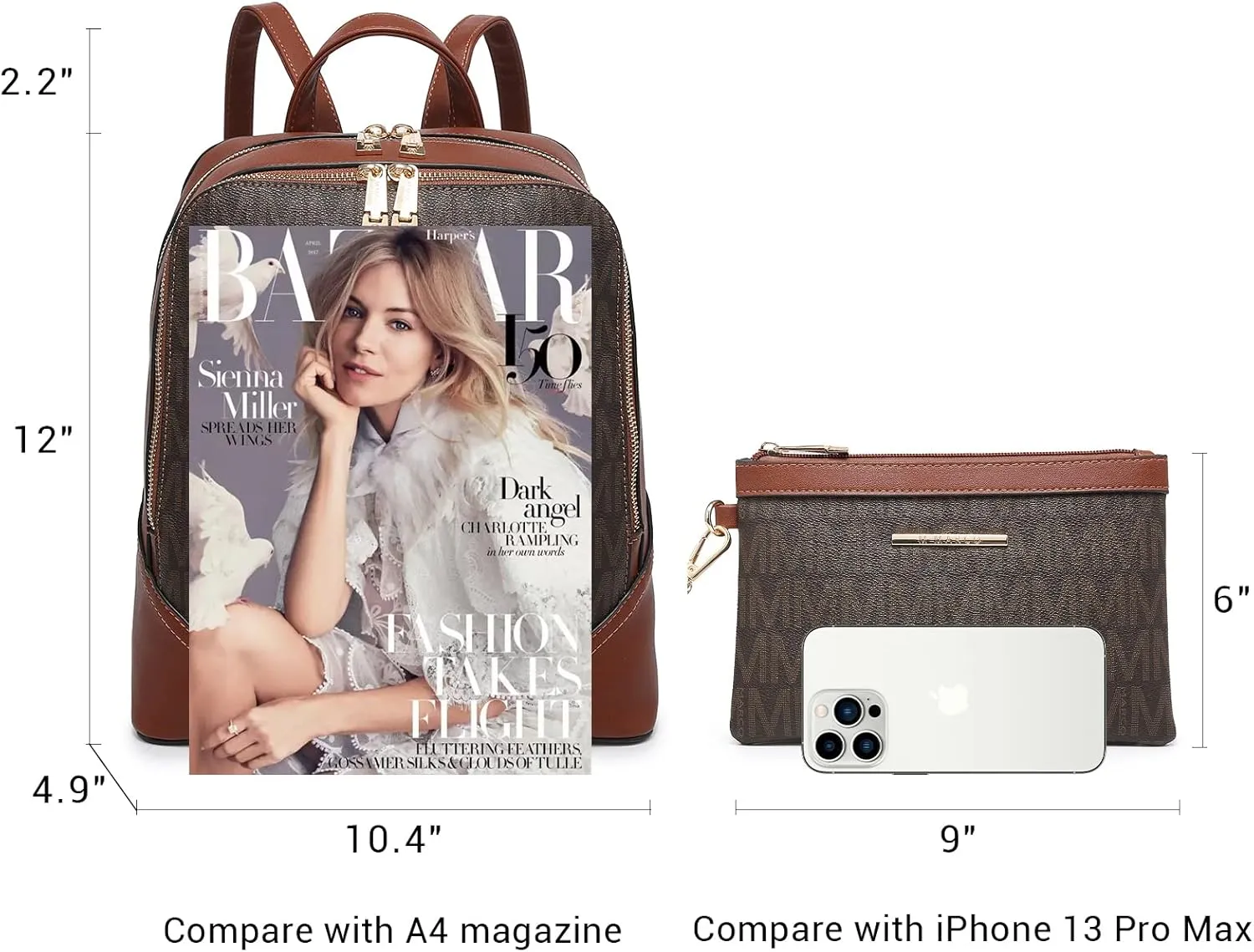 MKP Women's Fashion Medium Backpack Purse Set - 2Pcs PU Leather Shoulder Bag with Double Zipper for Travel and Daily Use