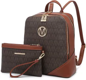 MKP Women's Fashion Medium Backpack Purse Set - 2Pcs PU Leather Shoulder Bag with Double Zipper for Travel and Daily Use