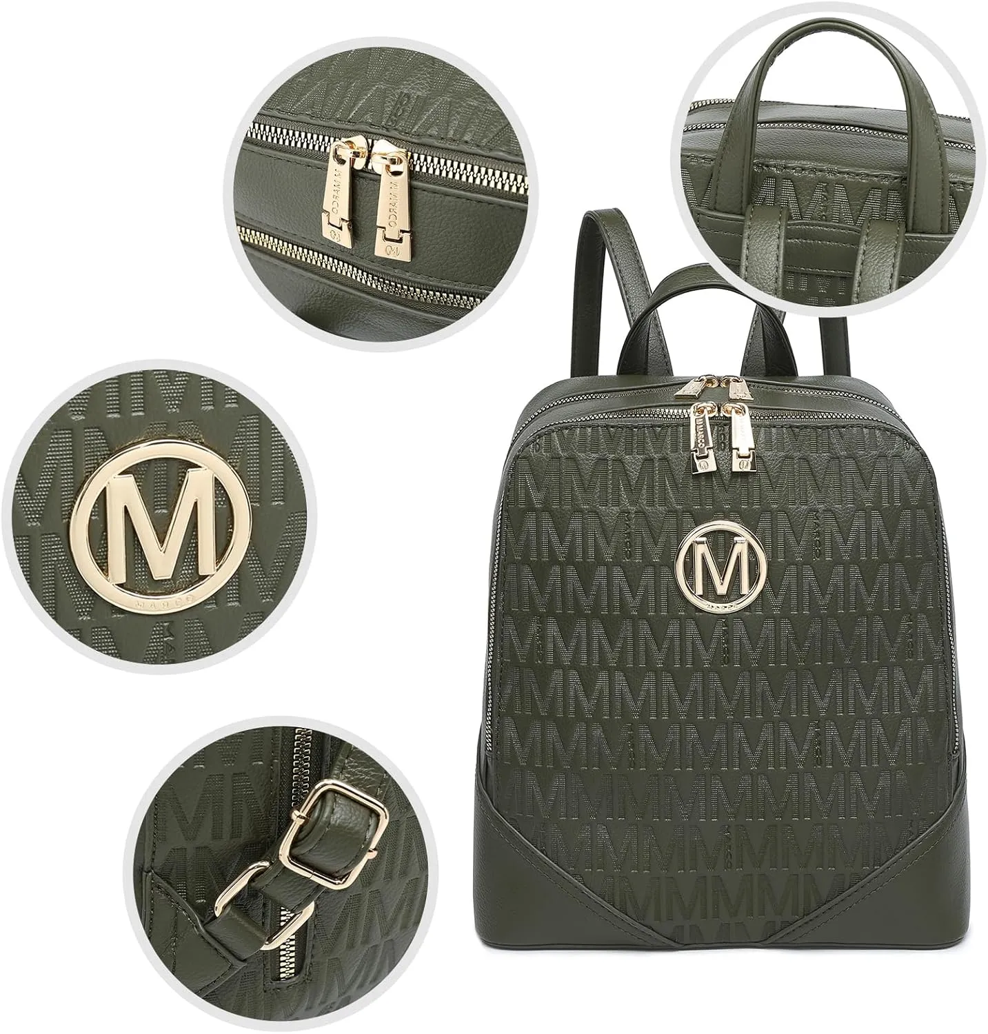 MKP Women's Fashion Medium Backpack Purse Set - 2Pcs PU Leather Shoulder Bag with Double Zipper for Travel and Daily Use