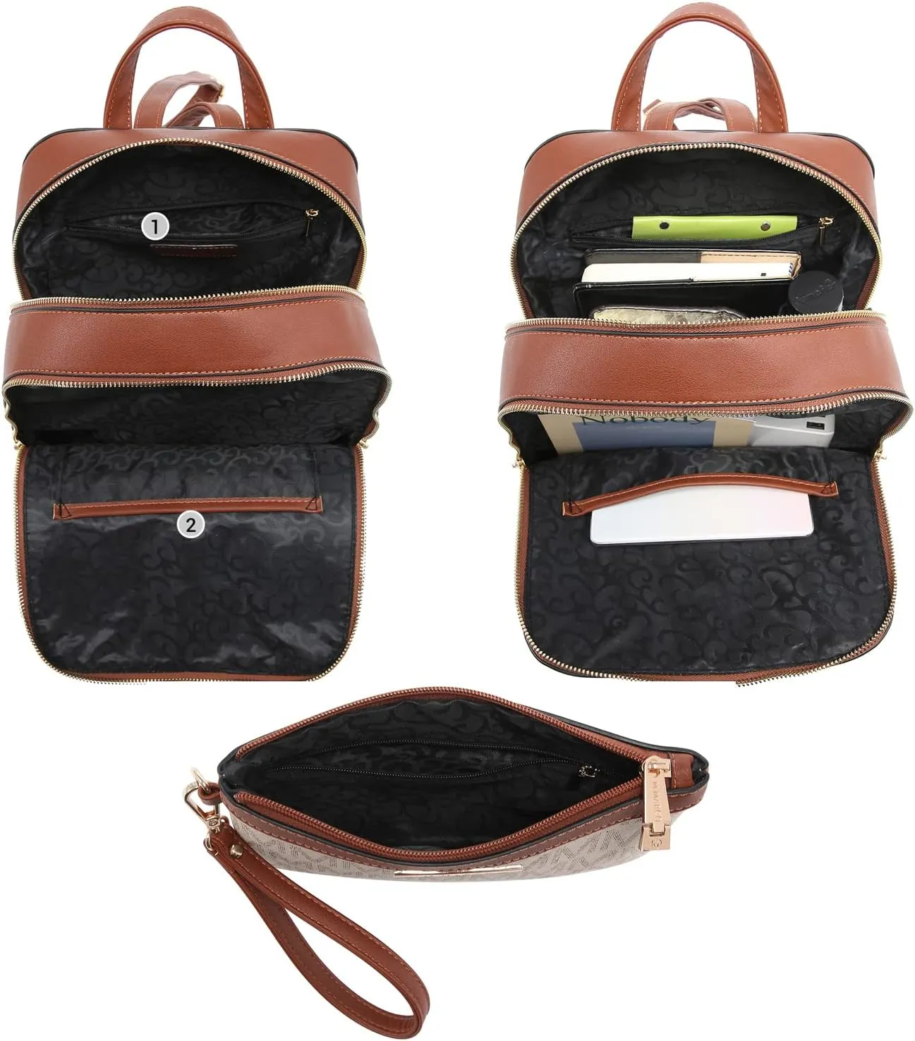 MKP Women's Fashion Medium Backpack Purse Set - 2Pcs PU Leather Shoulder Bag with Double Zipper for Travel and Daily Use