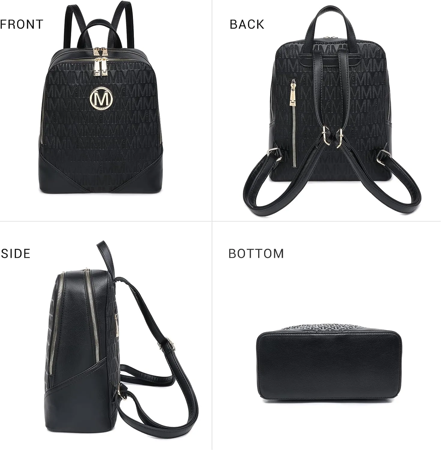 MKP Women's Fashion Medium Backpack Purse Set - 2Pcs PU Leather Shoulder Bag with Double Zipper for Travel and Daily Use
