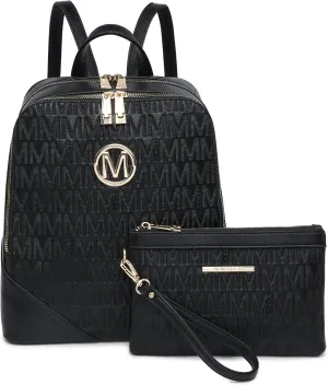 MKP Women's Fashion Medium Backpack Purse Set - 2Pcs PU Leather Shoulder Bag with Double Zipper for Travel and Daily Use