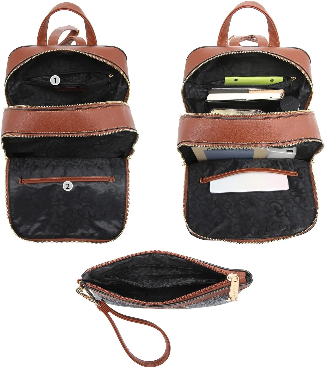 MKP Women's Fashion Medium Backpack Purse Set - 2Pcs PU Leather Shoulder Bag with Double Zipper for Travel and Daily Use