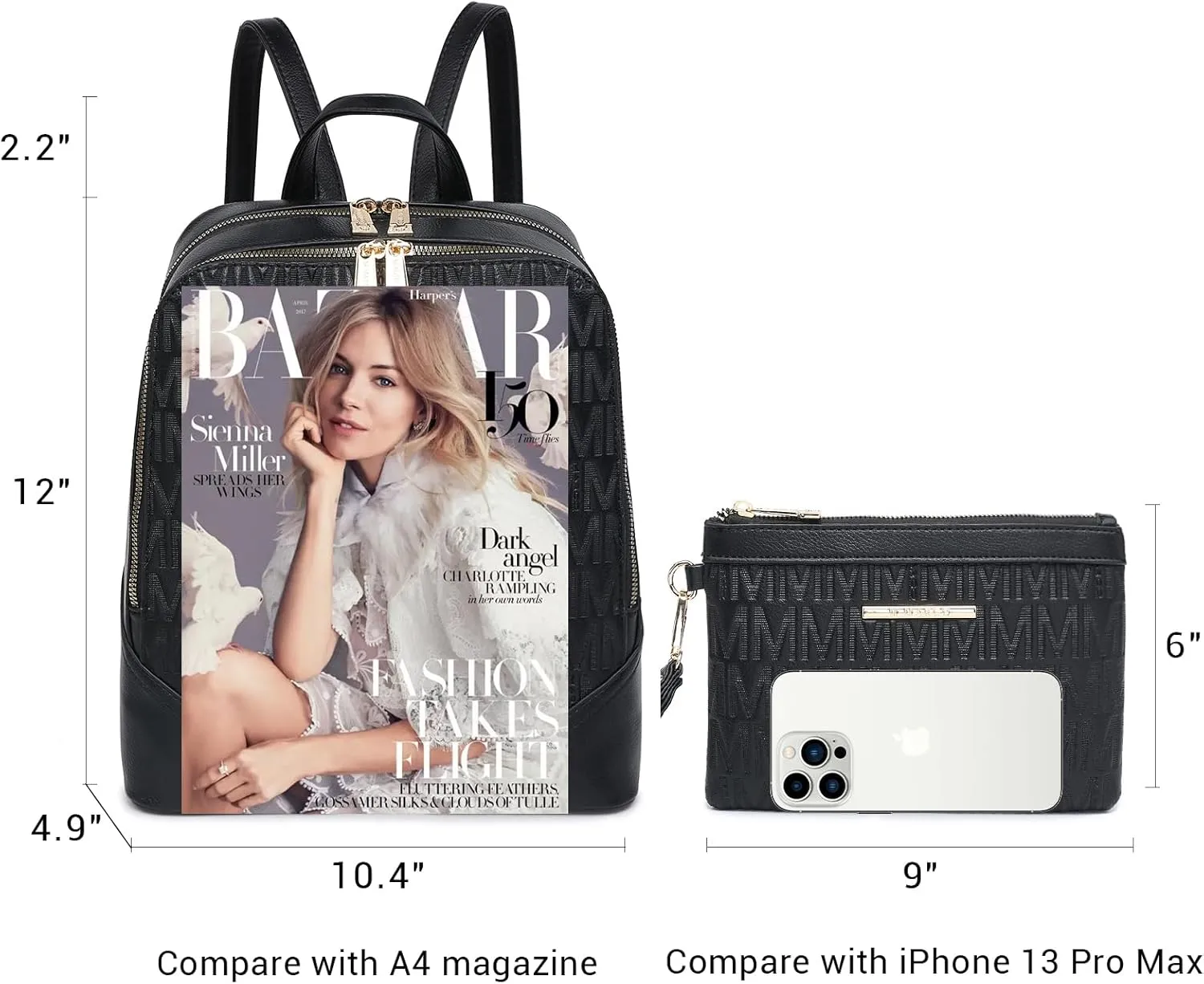 MKP Women's Fashion Medium Backpack Purse Set - 2Pcs PU Leather Shoulder Bag with Double Zipper for Travel and Daily Use