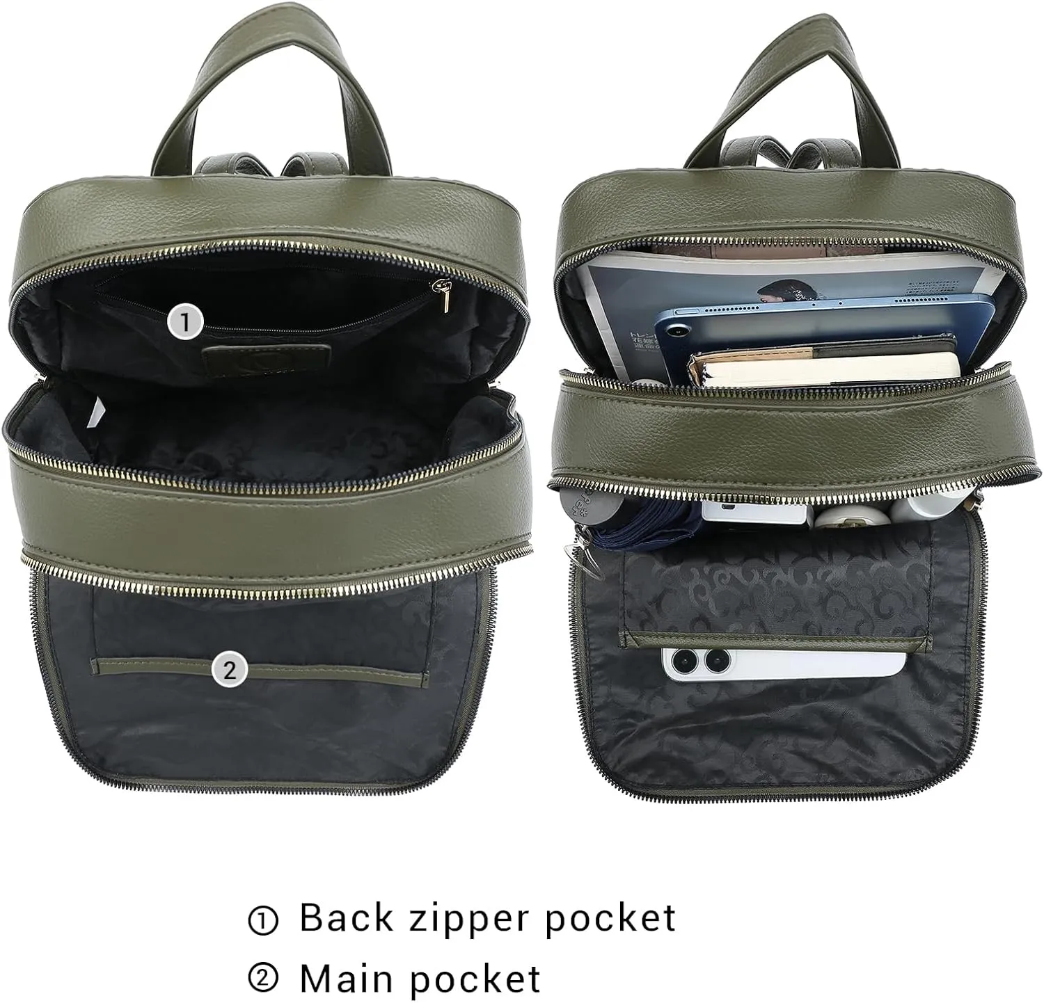 MKP Women's Fashion Medium Backpack Purse Set - 2Pcs PU Leather Shoulder Bag with Double Zipper for Travel and Daily Use