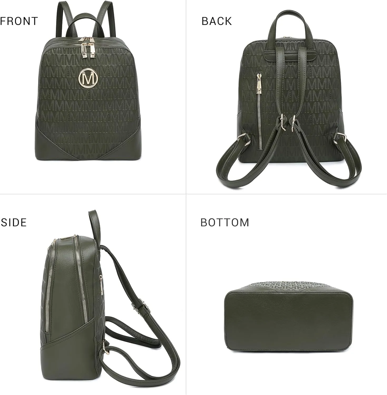 MKP Women's Fashion Medium Backpack Purse Set - 2Pcs PU Leather Shoulder Bag with Double Zipper for Travel and Daily Use