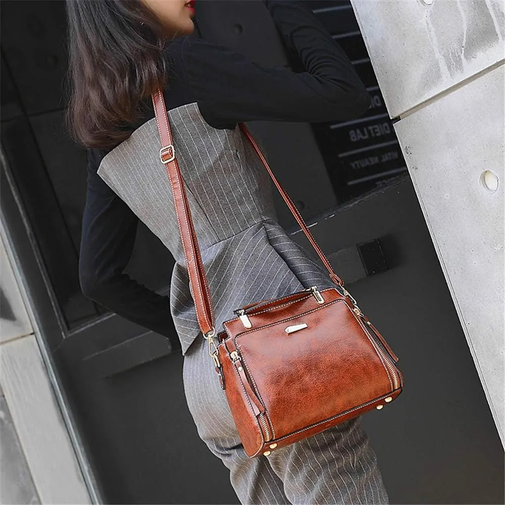 Mn&Sue Women's Stylish Vintage Satchel Purse - Elegant PU Leather Top Handle Shoulder Bag for Work, Casual & Daily Use