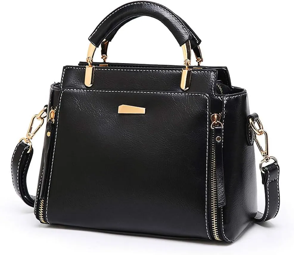 Mn&Sue Women's Stylish Vintage Satchel Purse - Elegant PU Leather Top Handle Shoulder Bag for Work, Casual & Daily Use