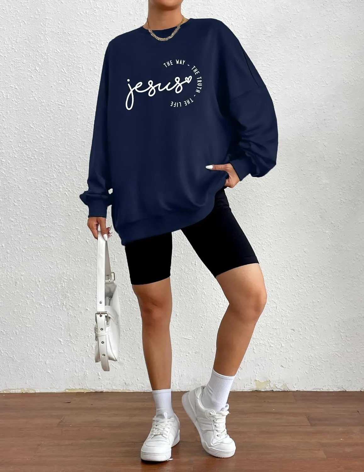 MOUSYA Jesus Oversized Sweatshirt Woman Christian Sweater Jesus The Way The Truth The Life Shirt Religious Long Sleeve Tops