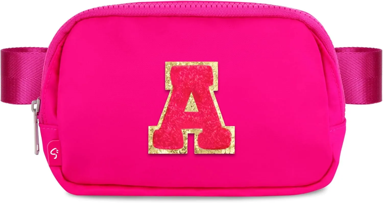 Naiivi Fanny Pack For Teen Girls Belt Bag For Kids With Initial Letter A Crossbody Bag Fashionable Waist Bag Waterproof Nylon Hot Pink