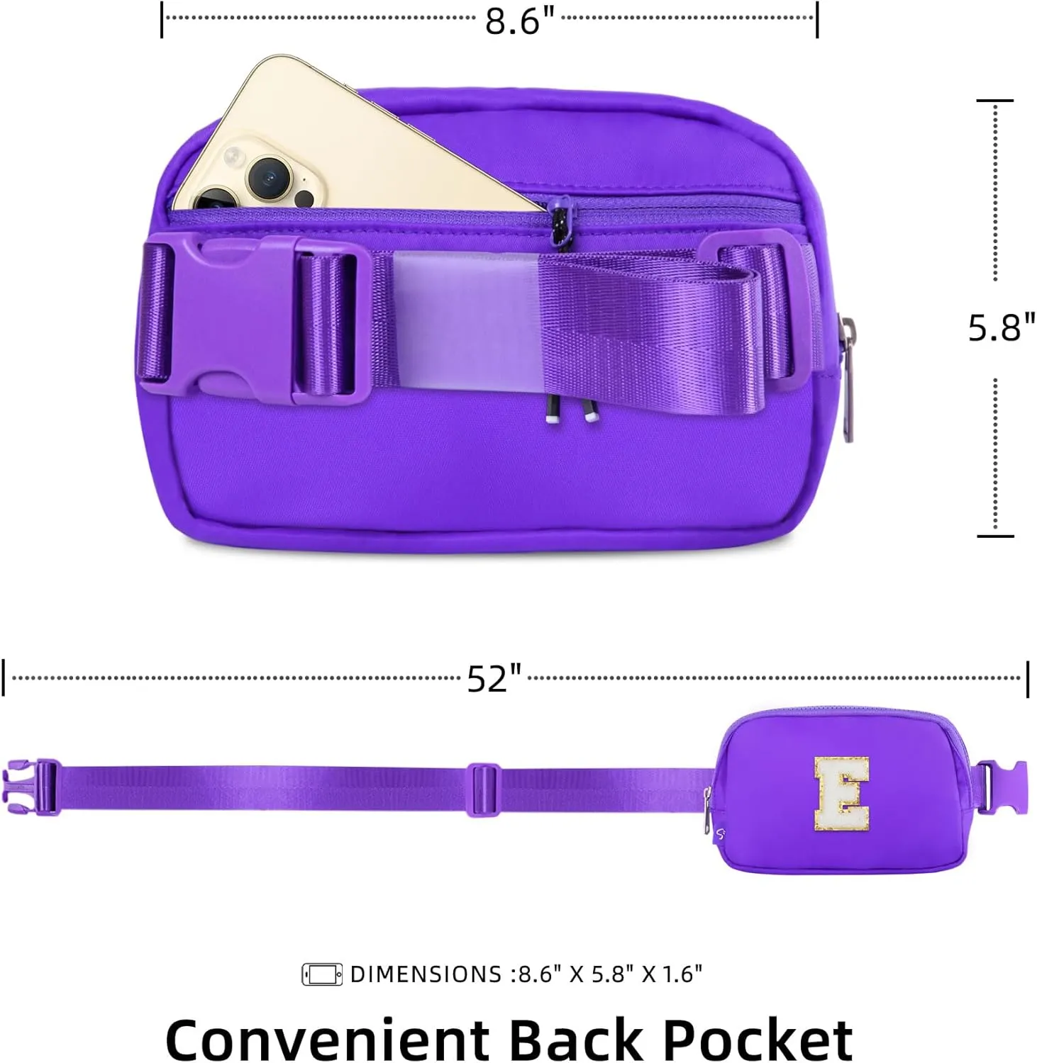 Naiivi Fanny Pack For Teen Girls Belt Bag For Kids With Initial Letter E Crossbody Bag Fashionable Waist Bag Waterproof Nylon Purple