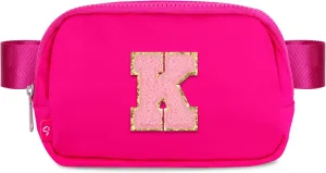 Naiivi Fanny Pack For Teen Girls Belt Bag For Kids With Initial Letter K Crossbody Bag Fashionable Waist Bag Waterproof Nylon Hot Pink