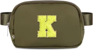 Naiivi Fanny Pack For Teen Girls Belt Bag For Kids With Initial Letter K Crossbody Bag Fashionable Waist Bag Waterproof Nylon Olive Green