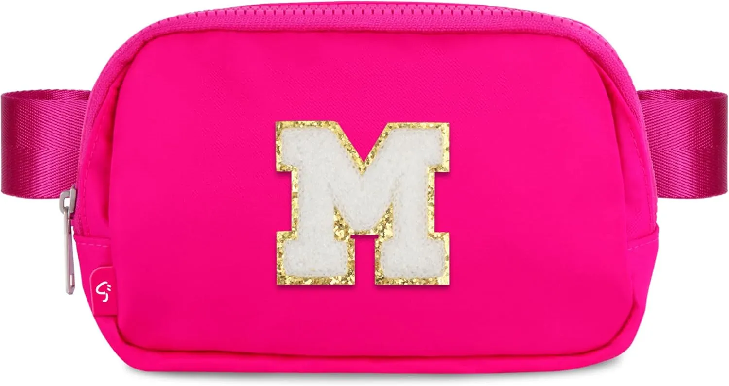 Naiivi Fanny Pack For Teen Girls Belt Bag For Kids With Initial Letter M Crossbody Bag Fashionable Waist Bag Waterproof Nylon Hot Pink