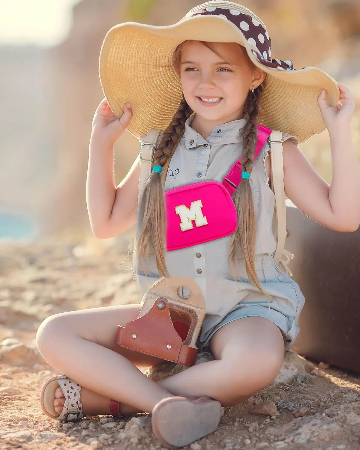 Naiivi Fanny Pack For Teen Girls Belt Bag For Kids With Initial Letter M Crossbody Bag Fashionable Waist Bag Waterproof Nylon Hot Pink