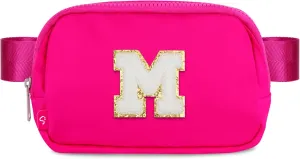 Naiivi Fanny Pack For Teen Girls Belt Bag For Kids With Initial Letter M Crossbody Bag Fashionable Waist Bag Waterproof Nylon Hot Pink