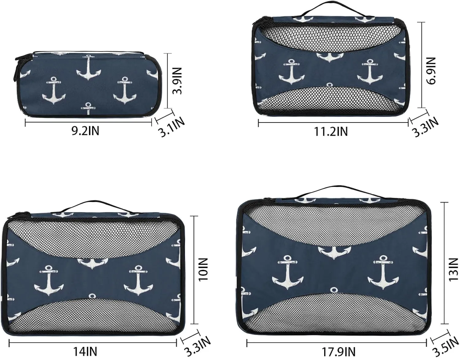 Nautical Navy Blue Anchor 4 Pack Packing Cubes for Travel Lightweight Luggage Organizer Bag for Men Women Suitcase Packing Bags Set for Travel Essentials