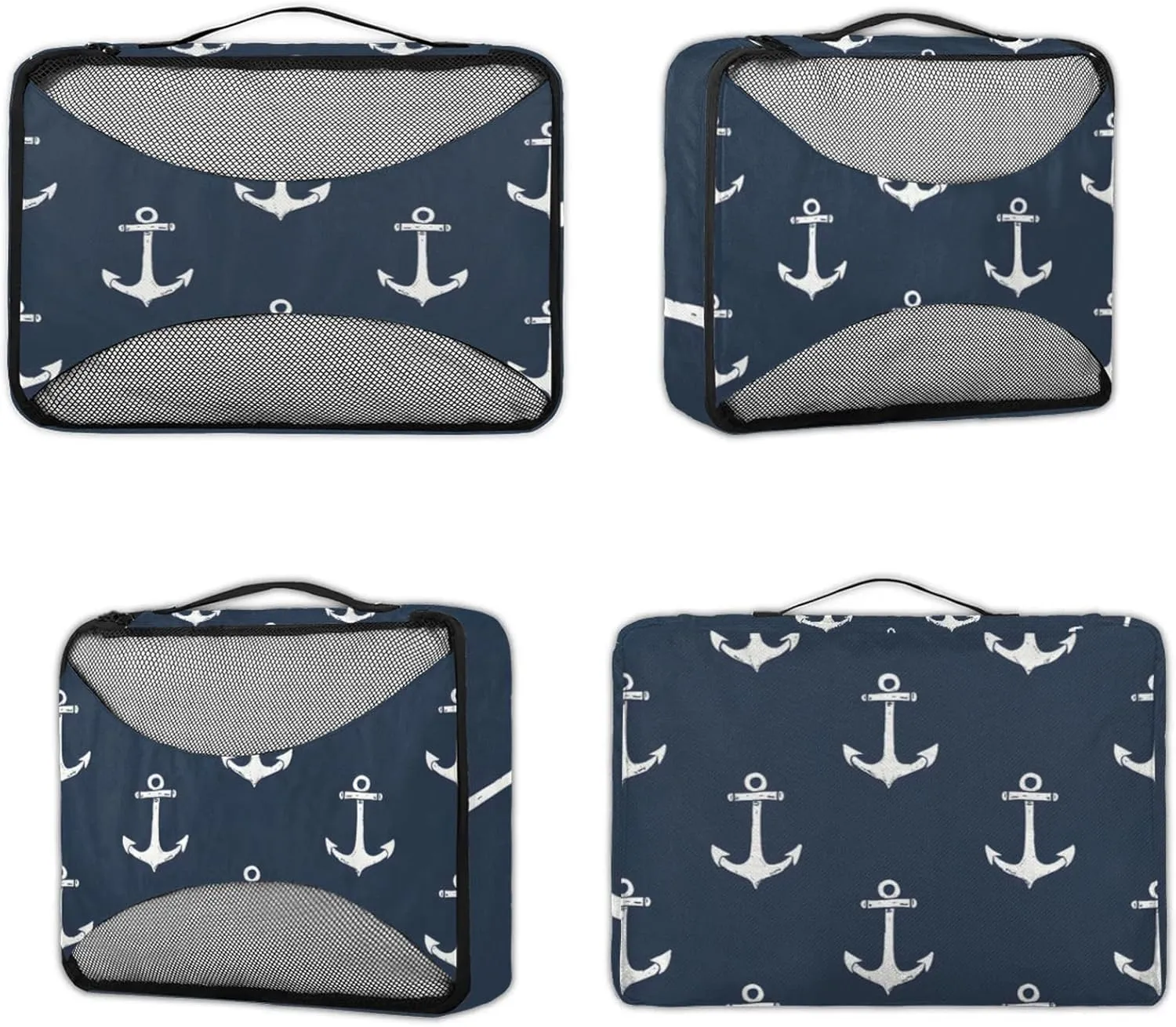 Nautical Navy Blue Anchor 4 Pack Packing Cubes for Travel Lightweight Luggage Organizer Bag for Men Women Suitcase Packing Bags Set for Travel Essentials