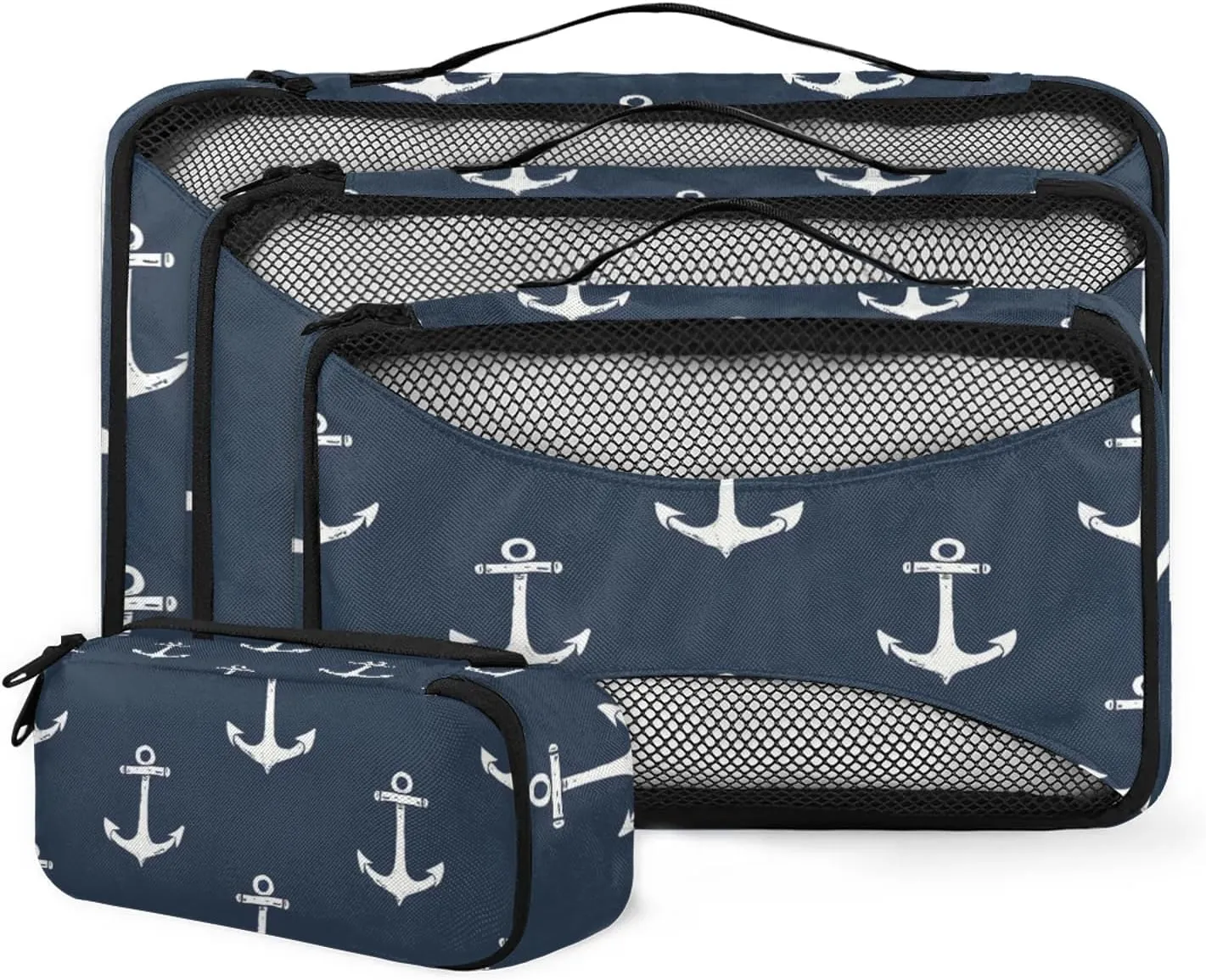 Nautical Navy Blue Anchor 4 Pack Packing Cubes for Travel Lightweight Luggage Organizer Bag for Men Women Suitcase Packing Bags Set for Travel Essentials
