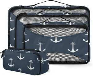 Nautical Navy Blue Anchor 4 Pack Packing Cubes for Travel Lightweight Luggage Organizer Bag for Men Women Suitcase Packing Bags Set for Travel Essentials
