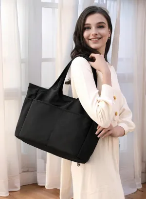 Nylon Tote Bag Waterproof Handbag Shoulder Bag for Women Lightweight Travel Multi Pocket with Zipper Work Daily Use