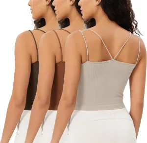 ODODOS Women's Crop Seamless Double Straps Cropped Tank Tops V Back Ribbed Camisole