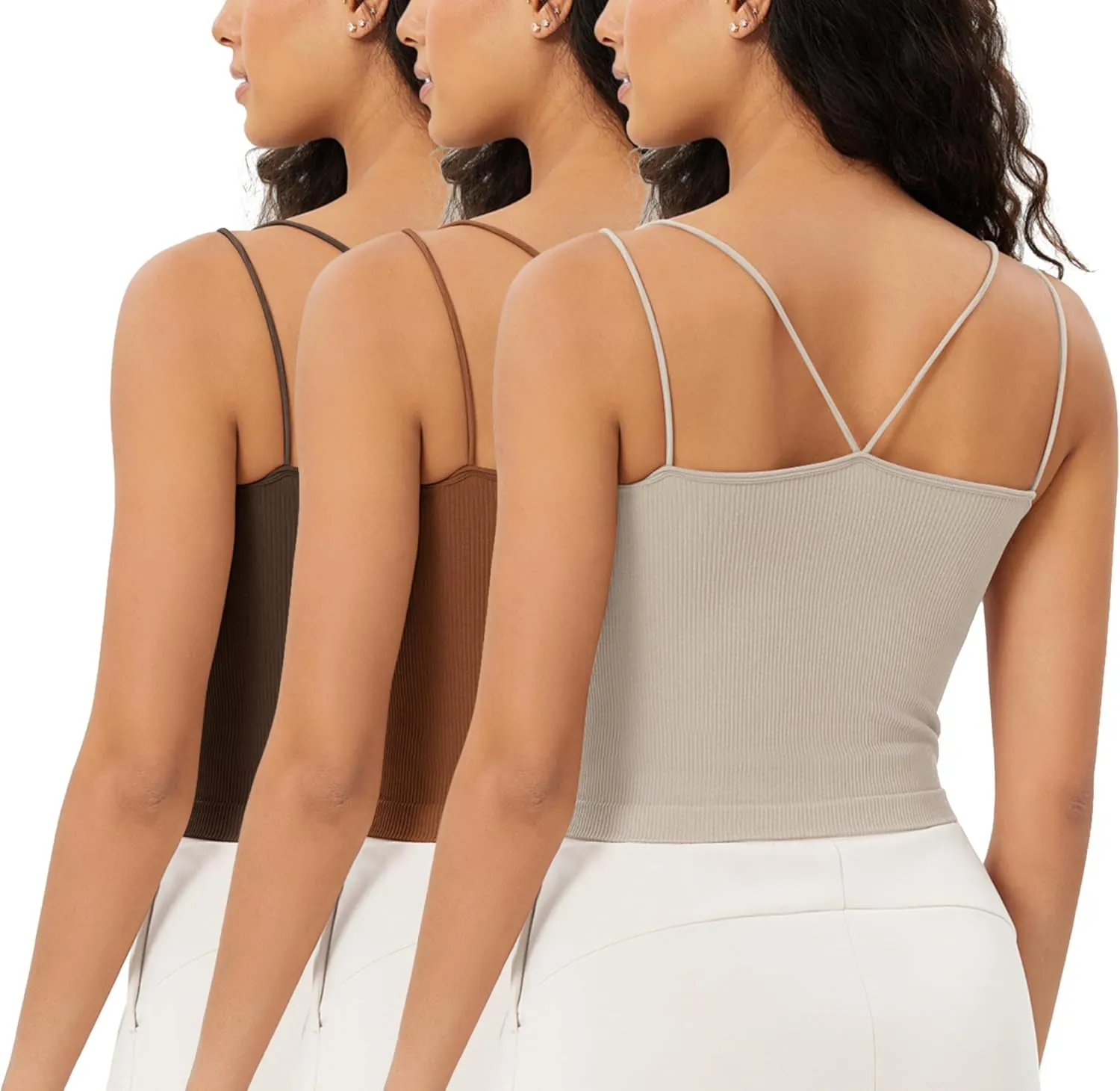 ODODOS Women's Crop Seamless Double Straps Cropped Tank Tops V Back Ribbed Camisole